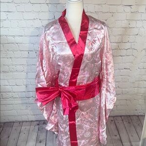 Adult Large Pink and White Geisha Girl Women's Kimono Robe. Halloween costume